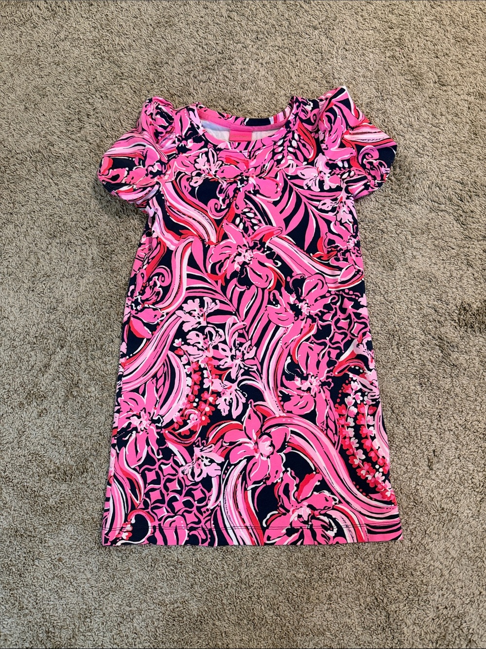 Lilly Pulitzer Pink & Navy Swirl Floral Girls' Rhett Mini Dress